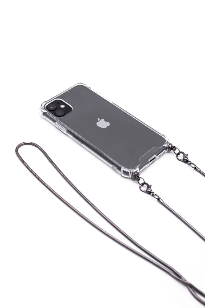 Dėklas Evelatus Apple iPhone 11 Pro Silicone Transparent with Necklace TPU Strap Space Gray