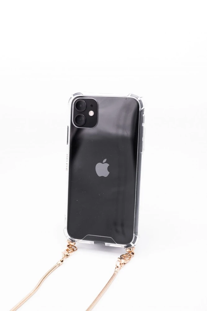 Dėklas Evelatus Apple iPhone 11 Pro Silicone Transparent with Necklace TPU Strap Gold