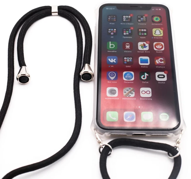 Dėklas Evelatus Apple iPhone 11 Pro Silicone Transparent with Necklace TPU Strap Transparent