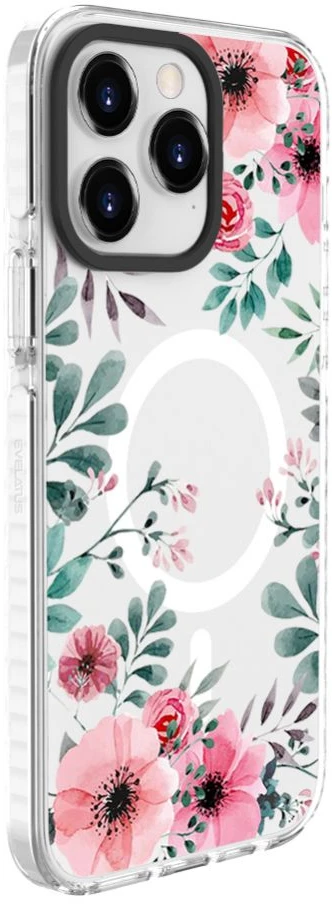 Dėklas Evelatus iPhone 15 Pro Max PC+TPU ar MagSafe Personalizēts drukāts zieds caurspīdīgs