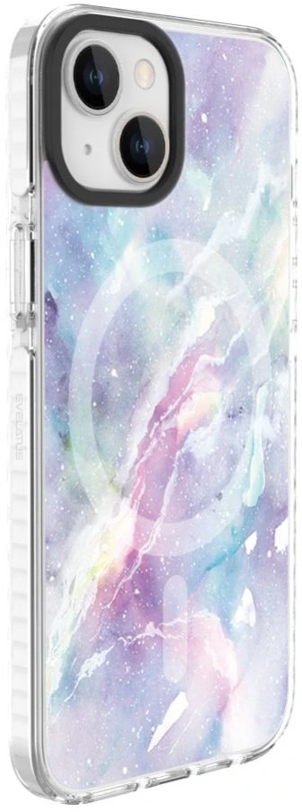 Dėklas Evelatus iPhone 15 hibrīdā vāciņš ar MagSafe PC + TPU ar drukātu dizainu violets