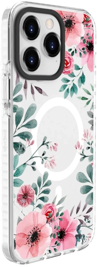 Dėklas Evelatus iPhone 15 Pro Max PC+TPU ar MagSafe Personalizēts drukāts zieds caurspīdīgs