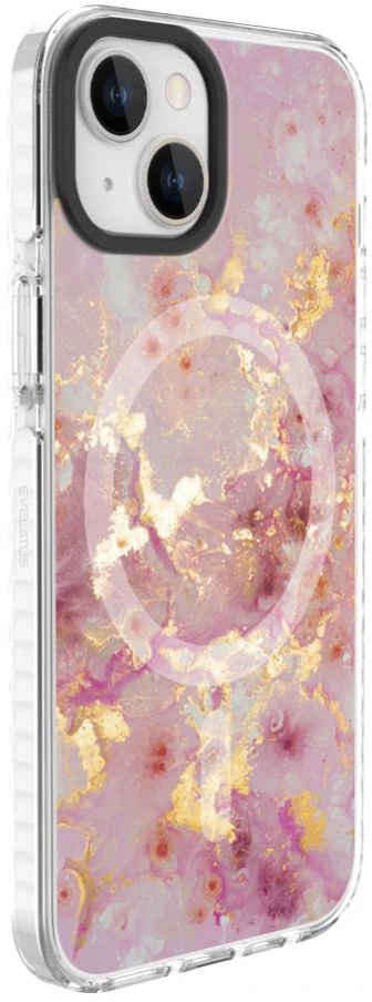 Dėklas Evelatus iPhone 15 Hibrīdā Lietā ar MagSafe PC + TPU Drukātā Dizaina Marmors Rozā