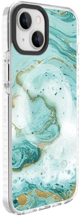 Dėklas Evelatus iPhone 15 hibrīda apvalks ar MagSafe PC + TPU drukātā dizaina mėlynas marmors