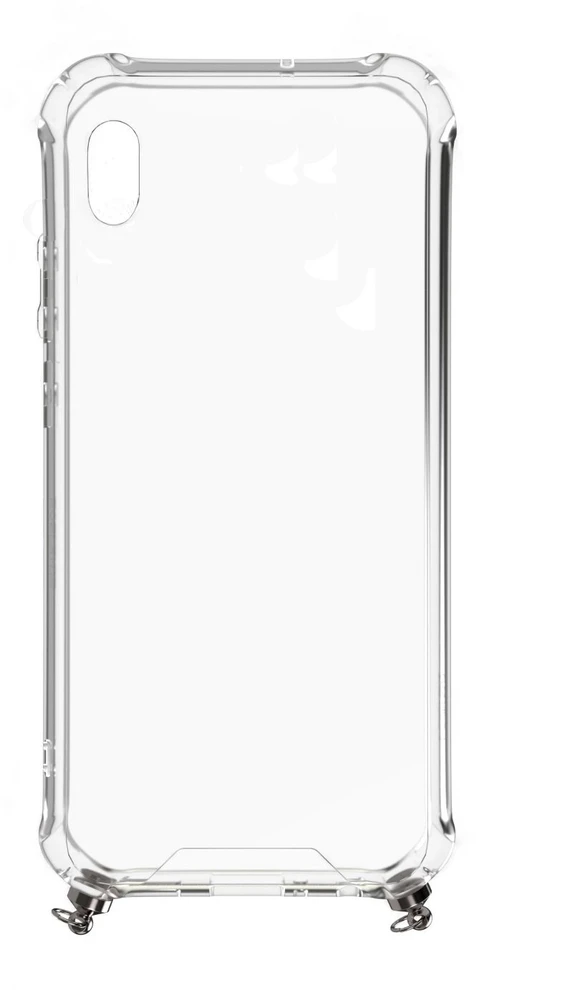 Dėklas Evelatus Samsung Galaxy A10 Silicone Transparent with Necklace TPU Strap Sidabrinis