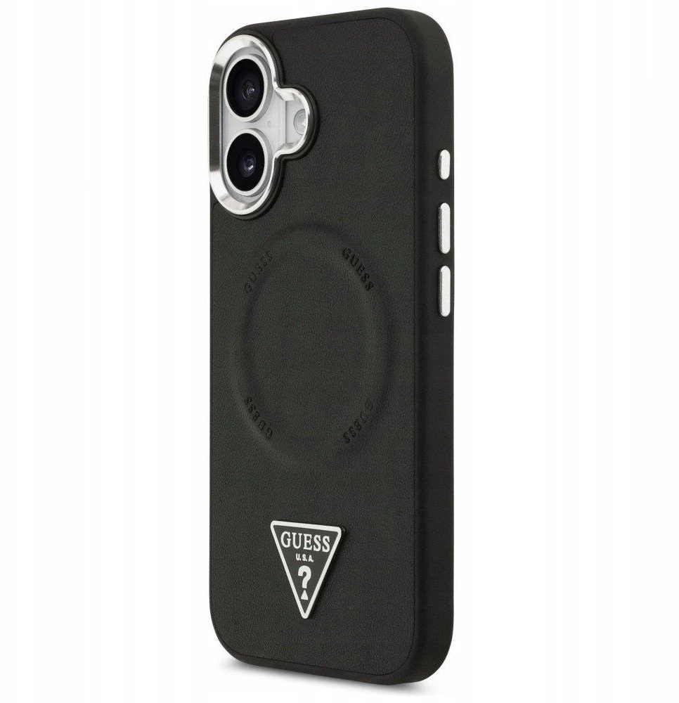 Guess PU Leather Triangle Logo MagSafe dėklas skirtas Apple iPhone 17 juodos spalvos