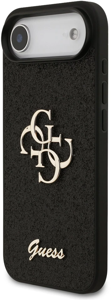 Guess PU Fixed Glitter 4G Metal Logo dėklas skirtas iPhone 17 Air juodos spalvos