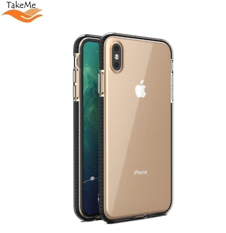 TakeMe skaidrus TPU dėklas su spalvotu rėmeliu skirtas Apple iPhone Xs Max, juodas