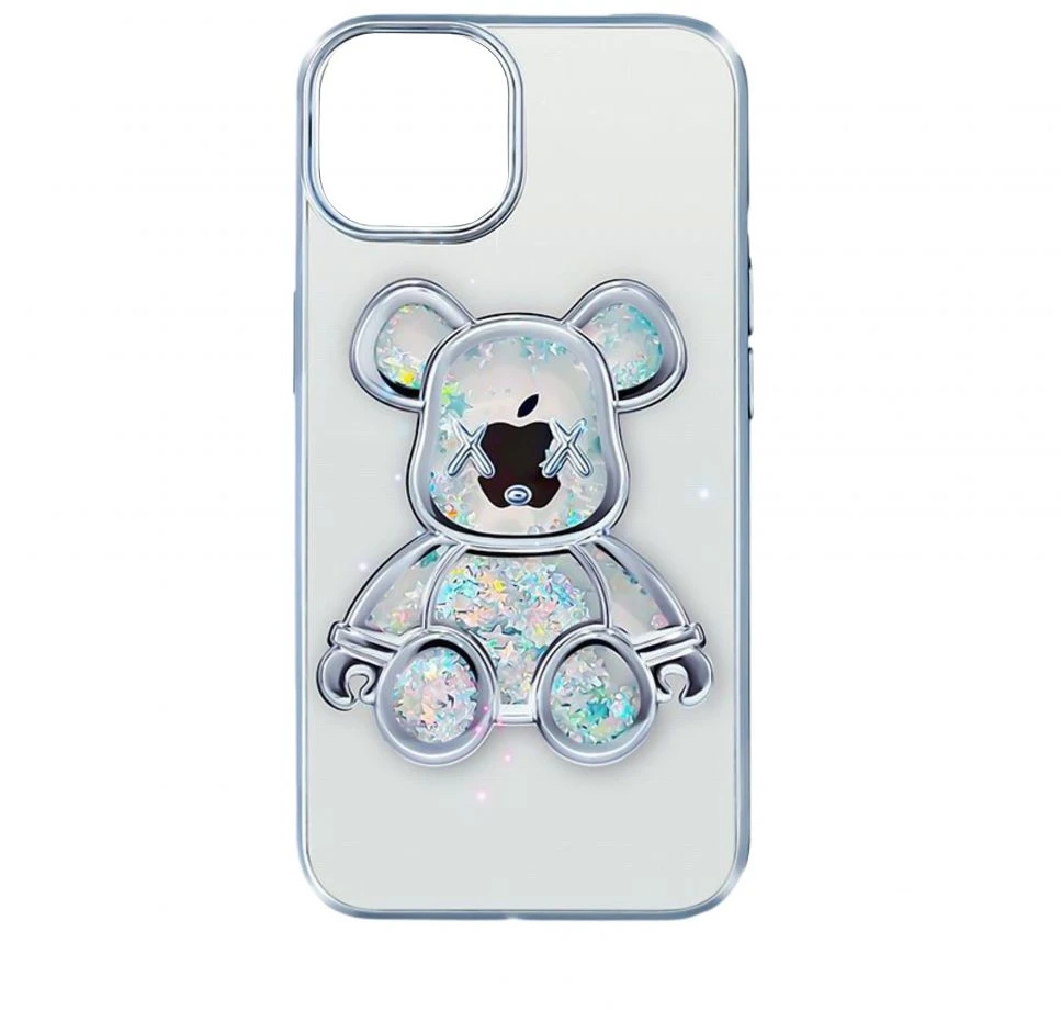 iLike Apple iPhone 15 Tylny pokrowiec Silikoninis dėklas Print Desire Bear Sidabrinis [kod produktu: ILIAPP15PDBS]