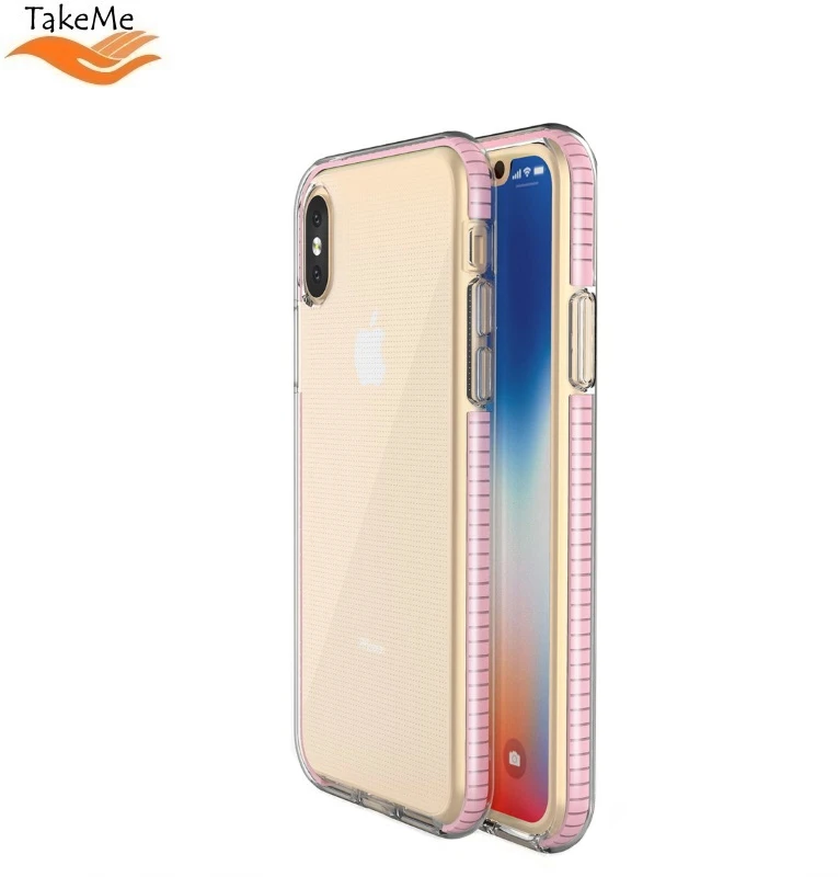 TakeMe skaidrus TPU dėklas su spalvotu rėmeliu skirtas Apple iPhone X / Xs, šviesiai rožinis