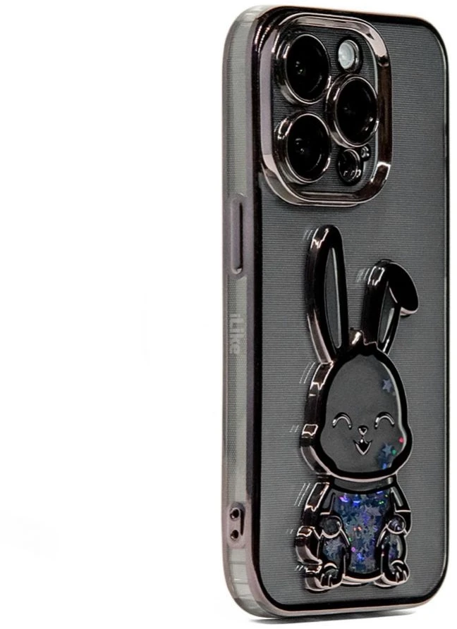 iLike Dėklas do Apple iPhone 14 Pro Silikoninis dėklas Print Desire Rabbit Juodas (ILIAPP14PPDRB)
