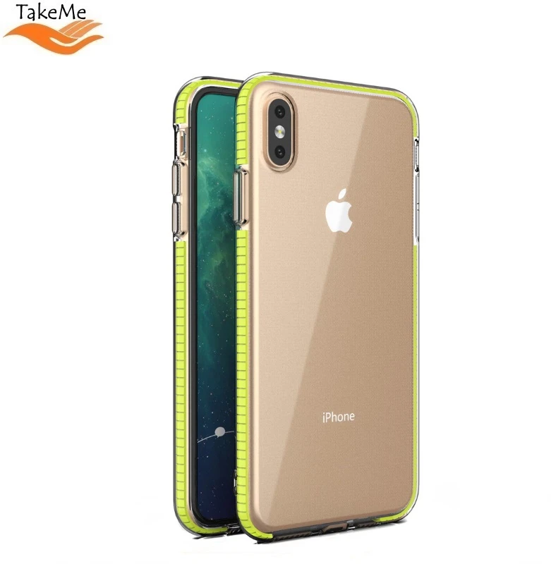 TakeMe skaidrus TPU dėklas su spalvotu rėmeliu skirtas Apple iPhone Xs Max, geltonas