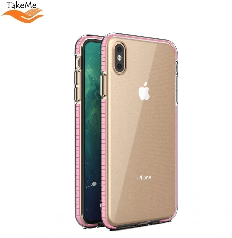 TakeMe skaidrus TPU dėklas su spalvotu rėmeliu skirtas Apple iPhone Xs Max, šviesiai rožinis
