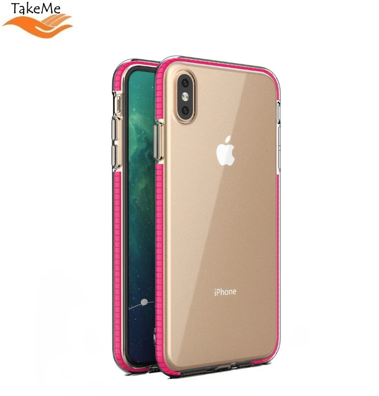 TakeMe skaidrus TPU dėklas su spalvotu rėmeliu skirtas Apple iPhone Xs Max, rožinis