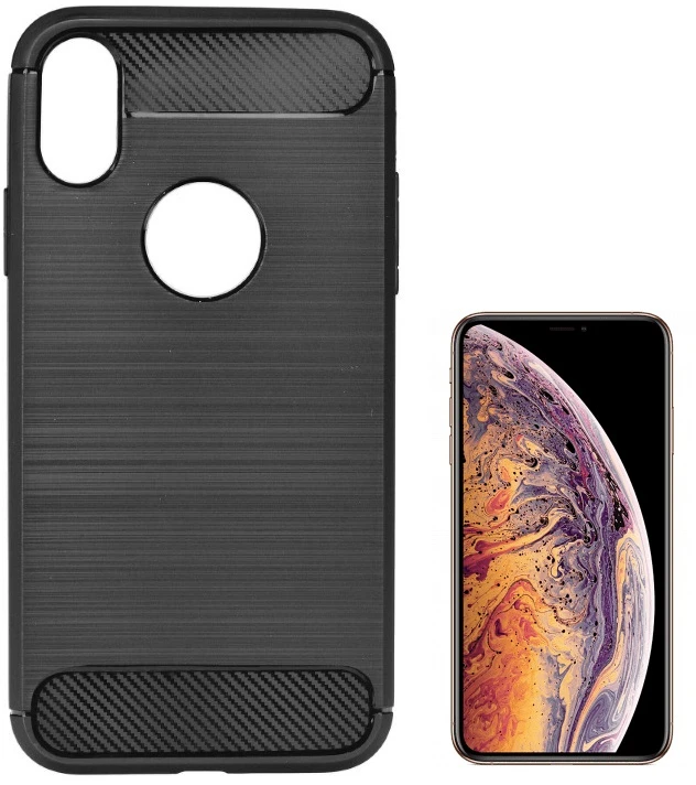 TakeMe CARBON efekto TPU itin plonas galinio dangtelio dėklas, skirtas Apple iPhone Xs Max Juodas