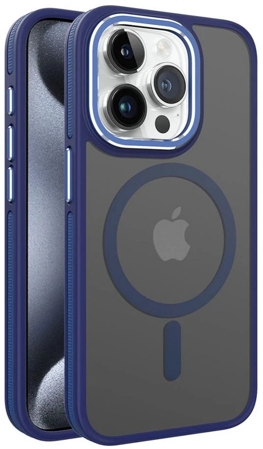„iLike“ galinis dangtelis Apple iPhone 15 dvigubo metalinio rėmelio „MagSafe“ dėklas Mėlyna ILIAPP15MGB