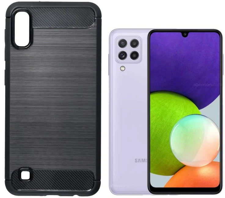 TakeMe CARBON efekto TPU itin plonas galinio dangtelio dėklas, skirtas Samsung Galaxy A22 4G (A225F) Juodas