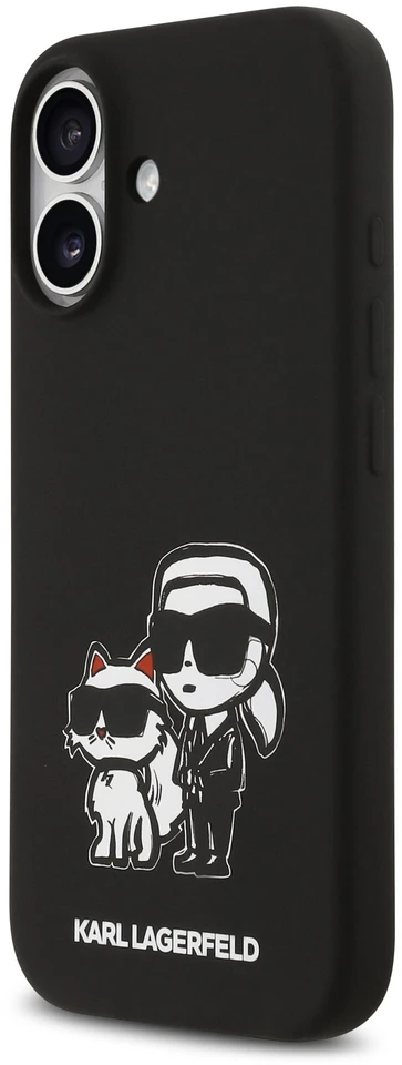 Karl Lagerfeld skysto silikono K&CH eskizo MagSafe dėklas, skirtas iPhone 17, juodos spalvos