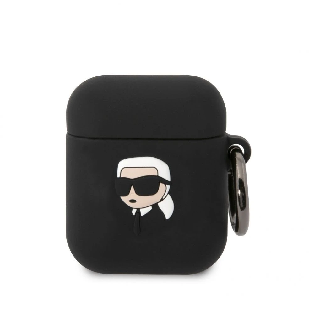 Karl Lagerfeld KLA2RUNIKK AirPods 1/2 dėklas juodos spalvos Silicone Karl Head 3D