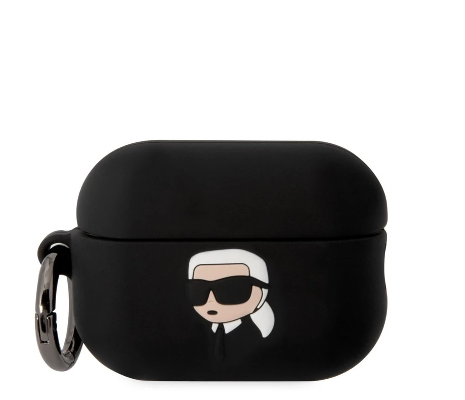 Apple AirPods Pro 2 Karl Lagerfeld silikoninis Karl Head 3D ausinių dėklas juodos spalvos
