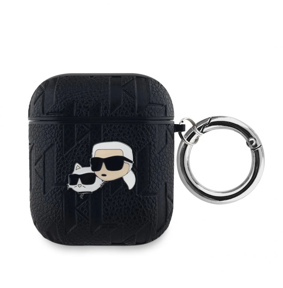 Apple AirPods Karl Lagerfeld Cover Monogram Karl & Choupette Head ausinių dėklas juodos spalvos
