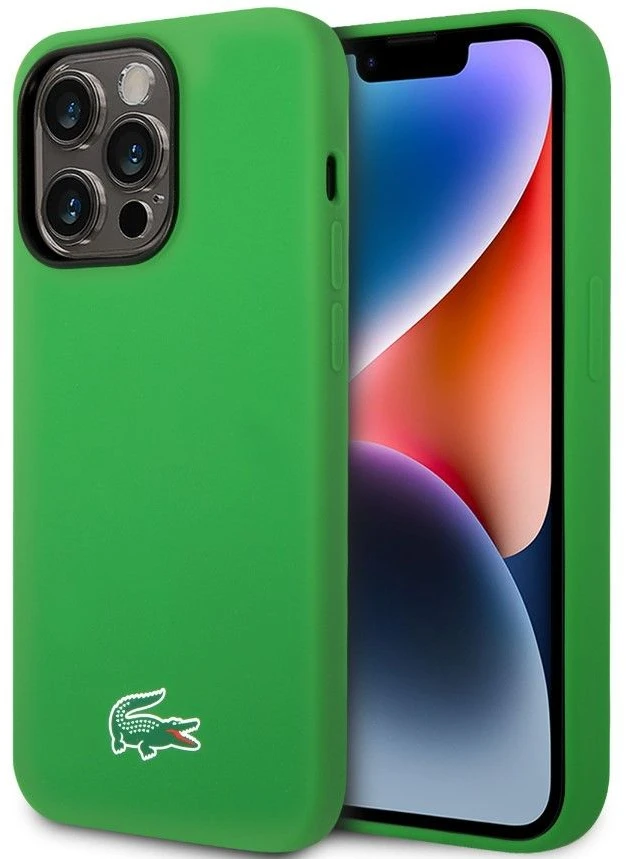 Lacoste Liquid Silicone Microfiber Croc Logo MagSafe dėklas skirtas Apple iPhone 15 žalios spalvos