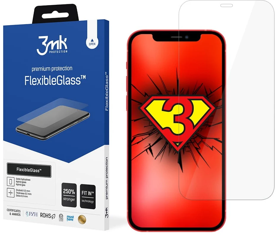 3MK FlexibleGlass skirtas iPhone 12 Mini, hibridinis stiklas, skaidrus, skaidrus ekrano apsauginis sluoksnis