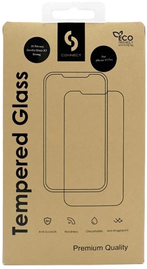 Connect iPhone 15 Pro Privātuma 3D Corning Gorilla Glass 5X stiprais Melns