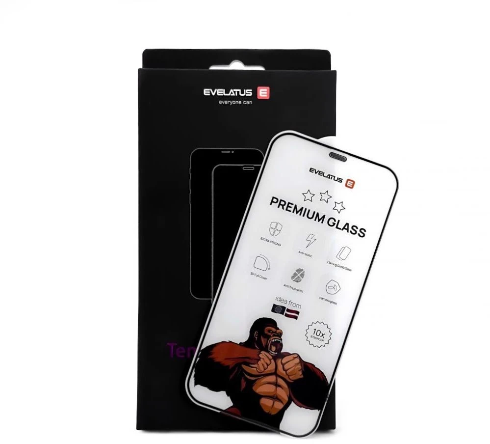 Evelatus Apple Apsauginis stiklas Apple iPhone XR/11 Corning Gorilla Glass antistatinis 3D pilnas dangtelis 10 kartų tvirtesnis EVEAIXR11PF