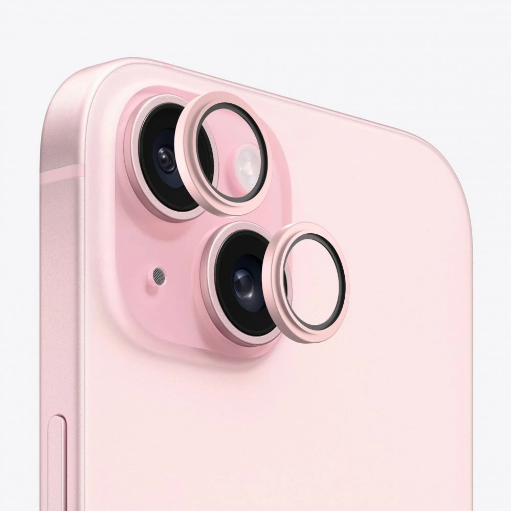 Evelatus iPhone 15 / 15 Plus Kamera Objektīva Aizsargs Armor Rožinė Metāla Rāmis