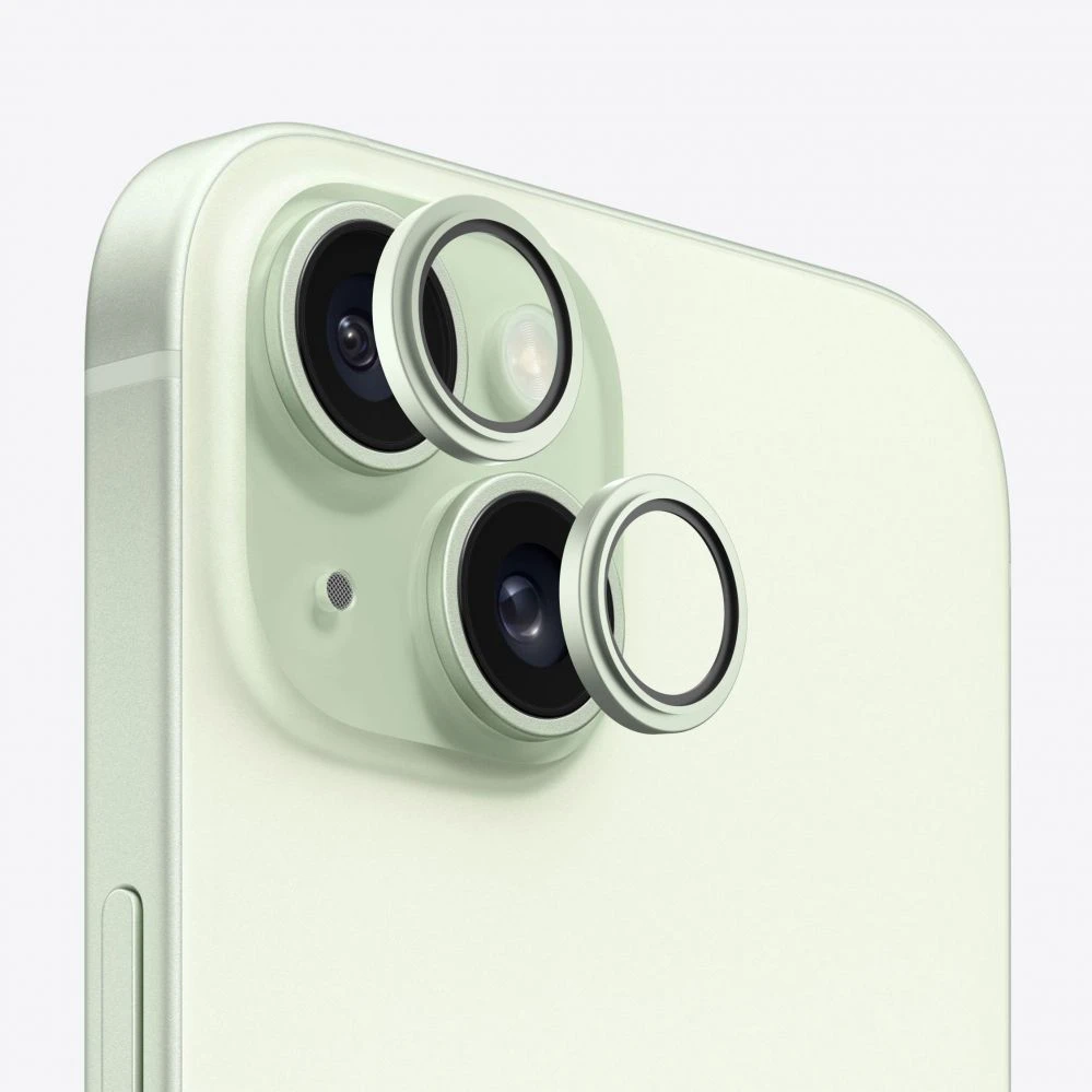 Evelatus iPhone 15 / 15 Plus Kameras Objektīva Aizsargs Armor Žalias Metāla Rāmī