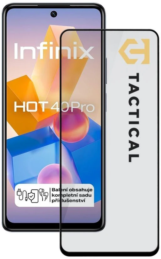 Tactical apsauginis stiklas Shield 5D skirtas Infinix Hot 40 Pro su juodos spalvos krašteliu