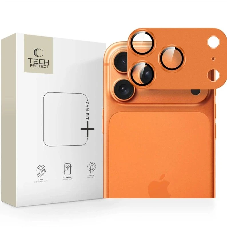 „Tech-Protect Camfull Fit+“ kameros objektyvo stiklas, skirtas „iPhone 17 Pro“ – oranžinis