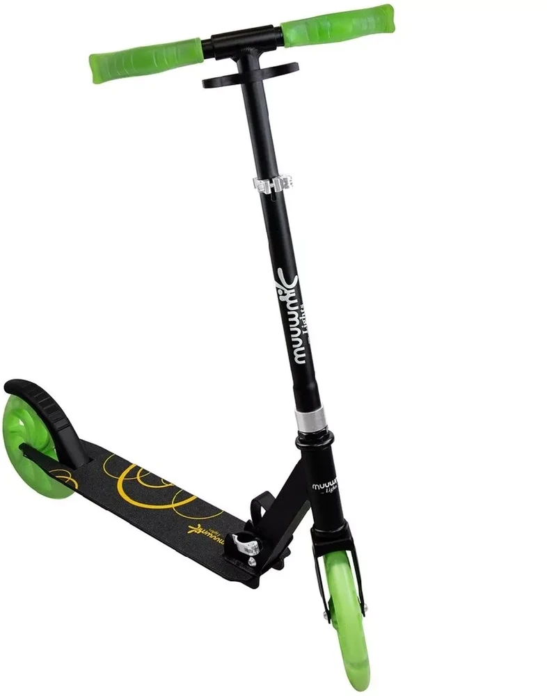 Muuwmi Lights Aliuminio Scooter GLOW 200 mm (juodas/žalias with luminous wheels and glow effect)