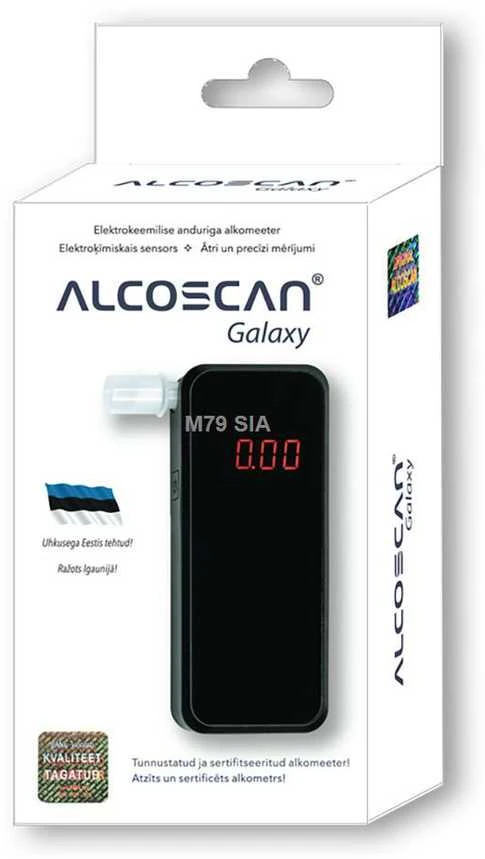 Alcoscan Galaxy alkotesteris pakuotėje