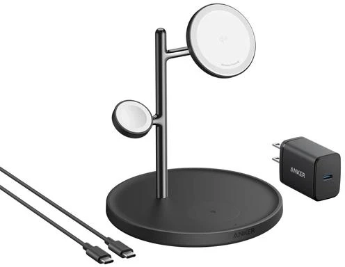Anker MagGo Wireless Charging Station (15W, 3-in-1 Stand) with cable and charger bundle | B25M3312