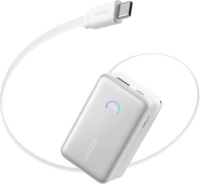 „Anker Nano“ išorinė baterija, 45 W, su integruotu ištraukiamu USB-C laidu | A1638H21 | 10000 mAh | Baltas