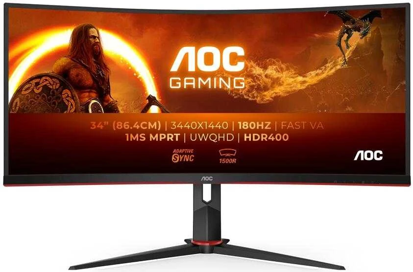 Žaidimų monitorius AOC CU34G2XP/BK, 34", WQHD Curved /3440 x 1440, VA, 180 Hz, 1 ms/ FreeSync Prem/HDR400