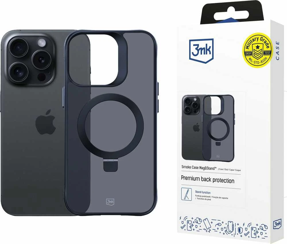 Dėklas 3MK Smoke Apple iPhone 15 Pro Magsafe ir stovas