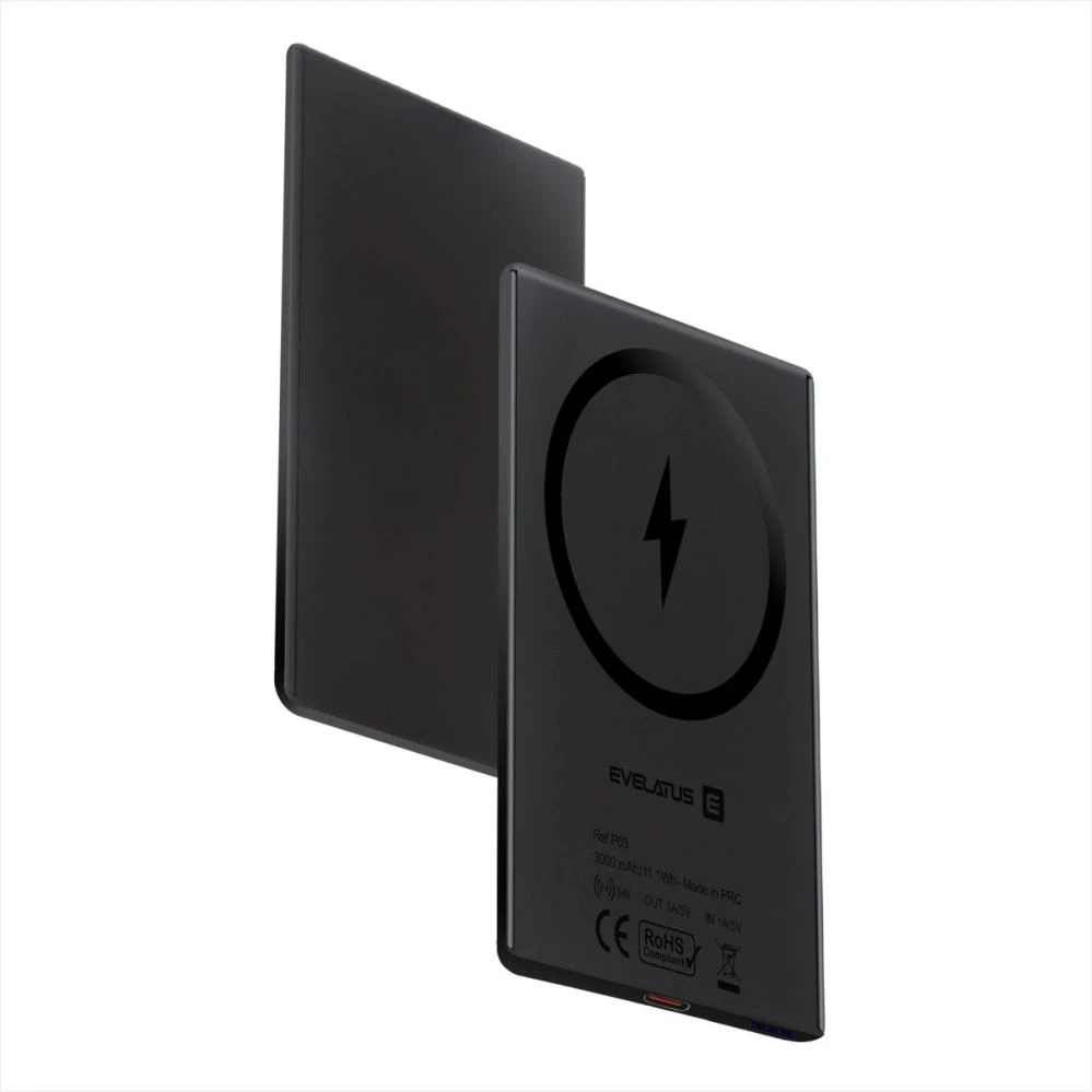 Powerbank Evelatus Super Slim su ładowaniem bezprzewodowym 3000 mAh Juodas (EVEP03PBSSB)
