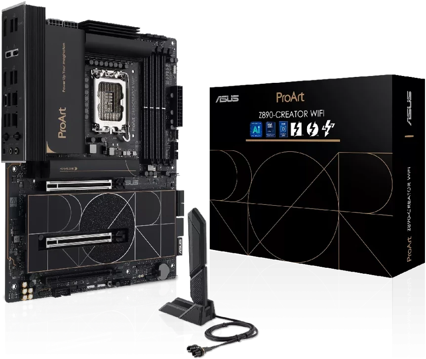 Pagrindinė plokštė ASUS PROART Z890-CREATOR WIFI LGA1851 4xDDR5 ATX MB 4xSATA 1xHDMI 2.1 3xThunderbolt 5xM.2