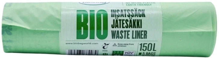 Kompostuojami atliekų maišai BioBag 125/150L (5 vnt. ritinyje) 35 mkr. 75x115cm žalias
