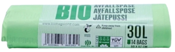 Compostable garbage bags BioBag 30L (14 pcs. per roll) 16mkr. 50x57cm žalias