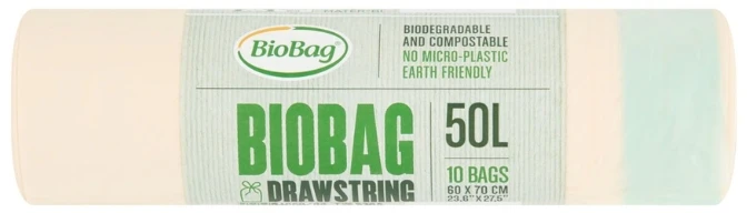 Staples Kompostuojami šiukšlių maišai su raišteliu BioBag 50L (10 vnt. ritinėlyje) 25mkr. 60x70cm žalias