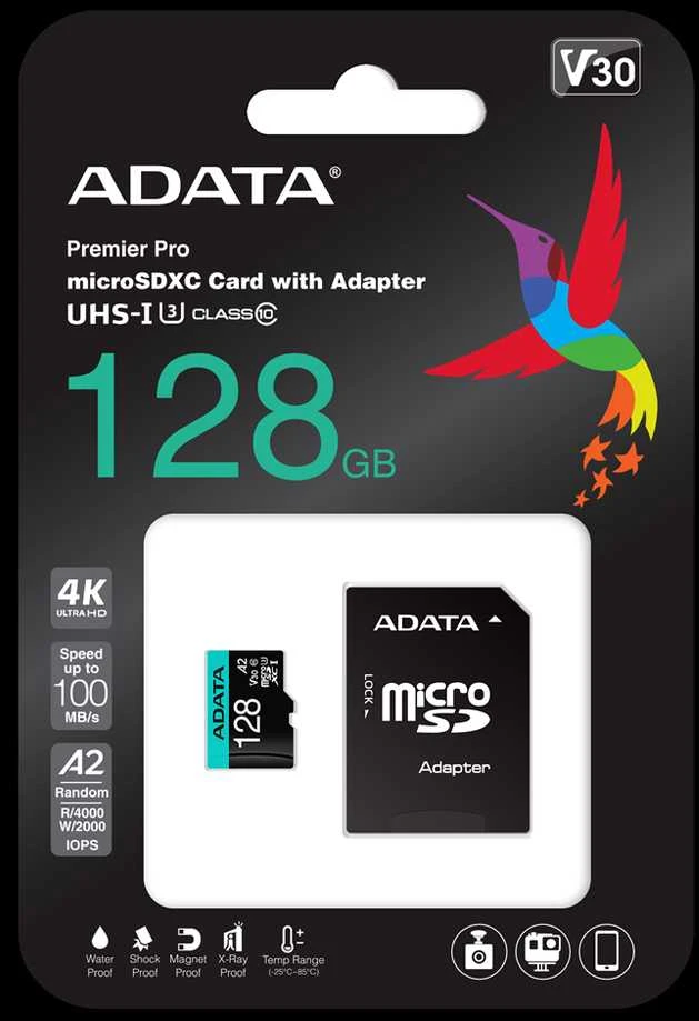 Atminties kortelė ADATA | Premier Pro | UHS-I U3 | 128 GB | micro SDXC | Flash atminties klasė 10 | su adapteriu