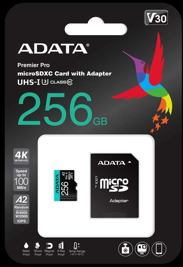 Atminties kortelė ADATA | Premier Pro | UHS-I U3 | 256 GB | micro SDXC | Flash atminties klasė 10 | su adapteriu