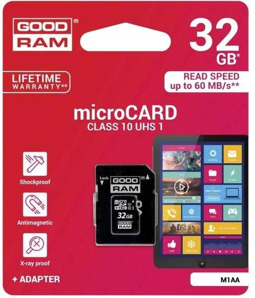 Atminties kortelė GOODRAM 32 GB Micro SDHC class 10 UHS I, su adapteriu