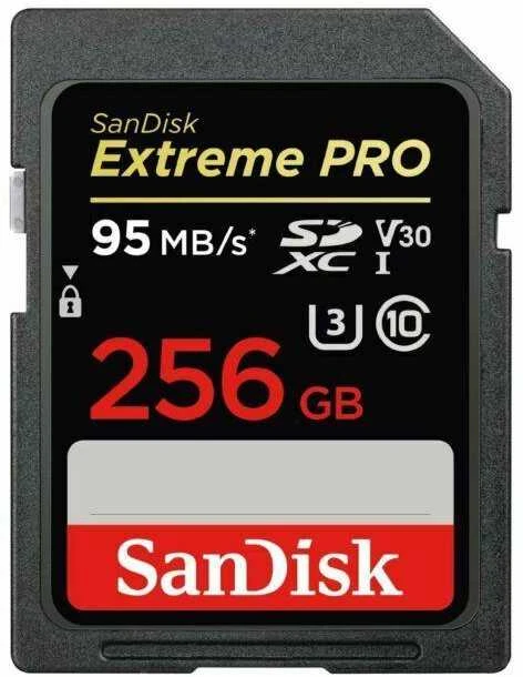 SanDisk Extreme PRO 256GB atminties kortelė iš priekio