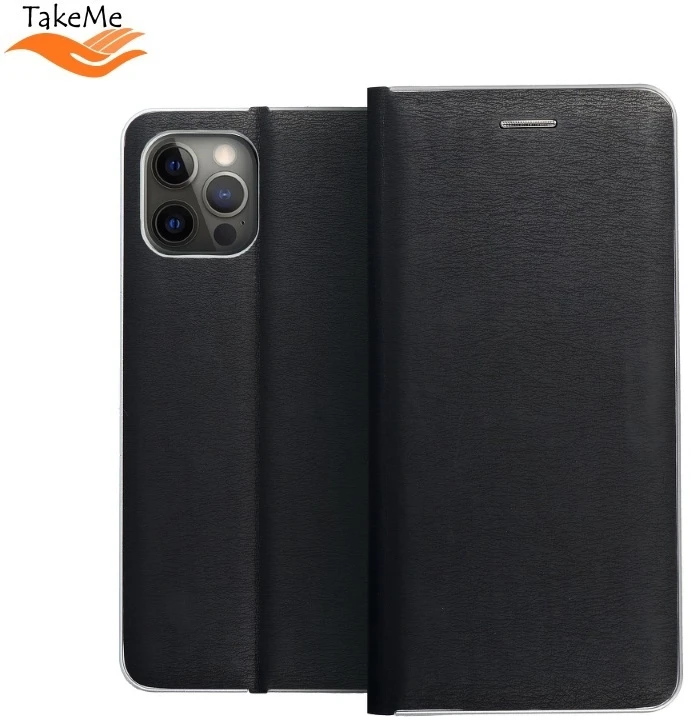 TakeMe minkštas jutiklinis kilimėlis ekologinės odos išmanusis magnetinis fiksuojamas knygos dėklas Samsung Galaxy A72 (A726) 5G juodas