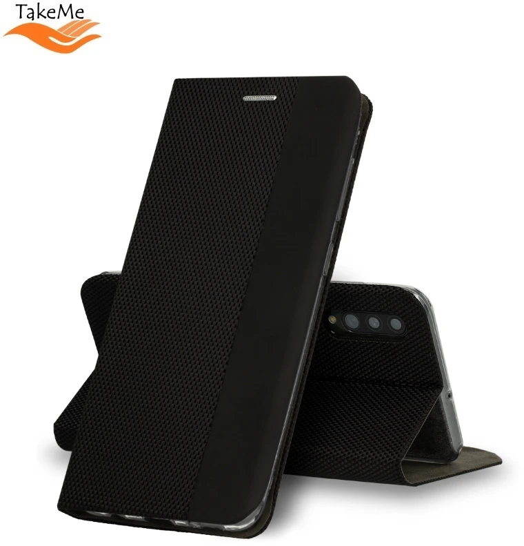 TakeMe Fabric serijos Smart Magnetic Fix Book dėklas skirtas Samsung Galaxy M31s (M317F), juodas